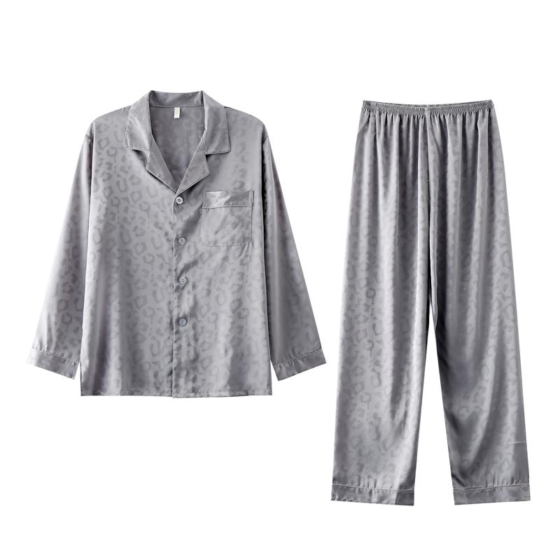 パジャマ メンズ 夏用 長袖 春秋 薄手 涼しい 快適 ヒョウ柄 水玉 リボン グレー ブラック ブルー セッ..