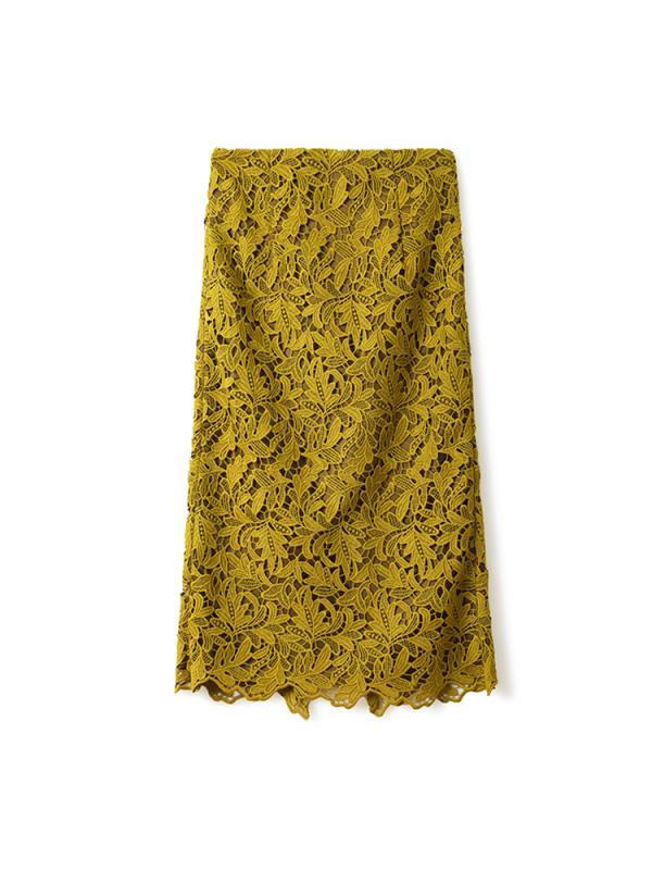 スカート レース レディース 春夏秋 ボトムス ミモレ丈 ハイウエスト ポリエステル きれいめ オフィス カジュアル 通勤 刺繍 花 白 黒 黄