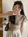 サマー ニット 半袖 レディース トップス セーター 冷感 涼しい 快適 タイト スリム 通気性 カジュアル 通学 おしゃれ シンプル 無地 黒 ピンク カーキ