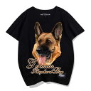 プリント 犬Tシャツ メンズ レディース 半袖 おしゃれ カジュアル 大きいサイズ 子供用 ジャー マンシェパード 綿 ラウンドネック グレー レッド ブラック 夏