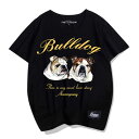 プリント 犬Tシャツ メンズ レディース 半袖 おしゃれ カジュアル ゆったり 大きいサイズ 子供用 ラウンドネック ブルドッグ カップル 綿 夏 ホワイト グレー ブラック