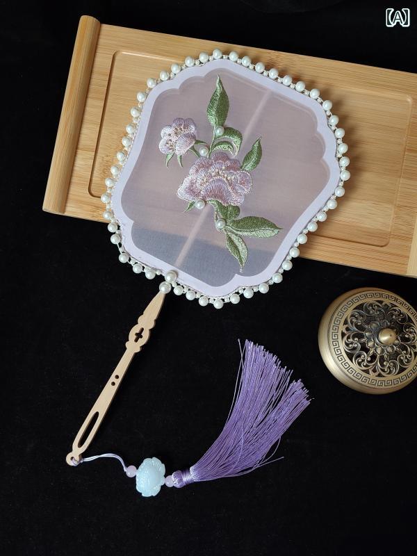 団扇 刺繍 アンティーク 両面 片面 レトロ 中国風 ダンス 韓服 キャットウォーク ...