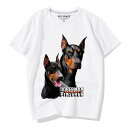 犬柄 tシャツ ドーベルマン 夏 コットン ラウンドネック 半袖 ゆったり メンズ カジュアル プリント 黒 白 グレー