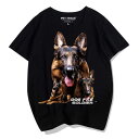 犬柄 tシャツ ジャー マンシェパード 韓国 半袖 夏 大きいサイズ プリント ラウンドネック 通気性 耐摩耗 ゆったり 黒 白 グレー