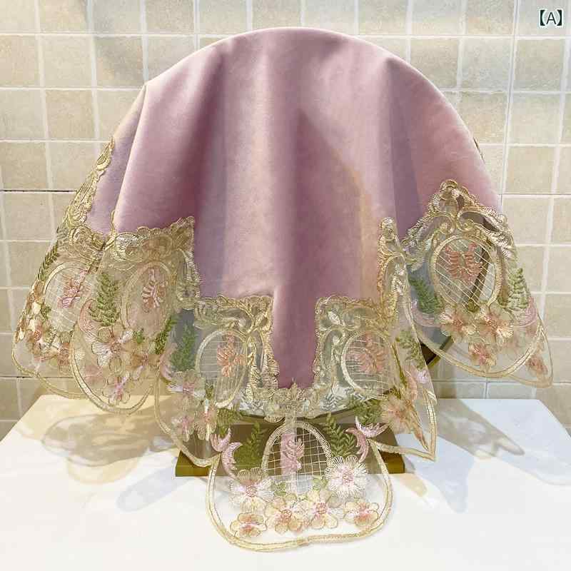 ドレッサー ミラー カバー ヨーロピアン 布 レース ほこりよけ 多目的 ピンク ホワイト ブルー 正方形 花柄 エレガント 無地 シンプル