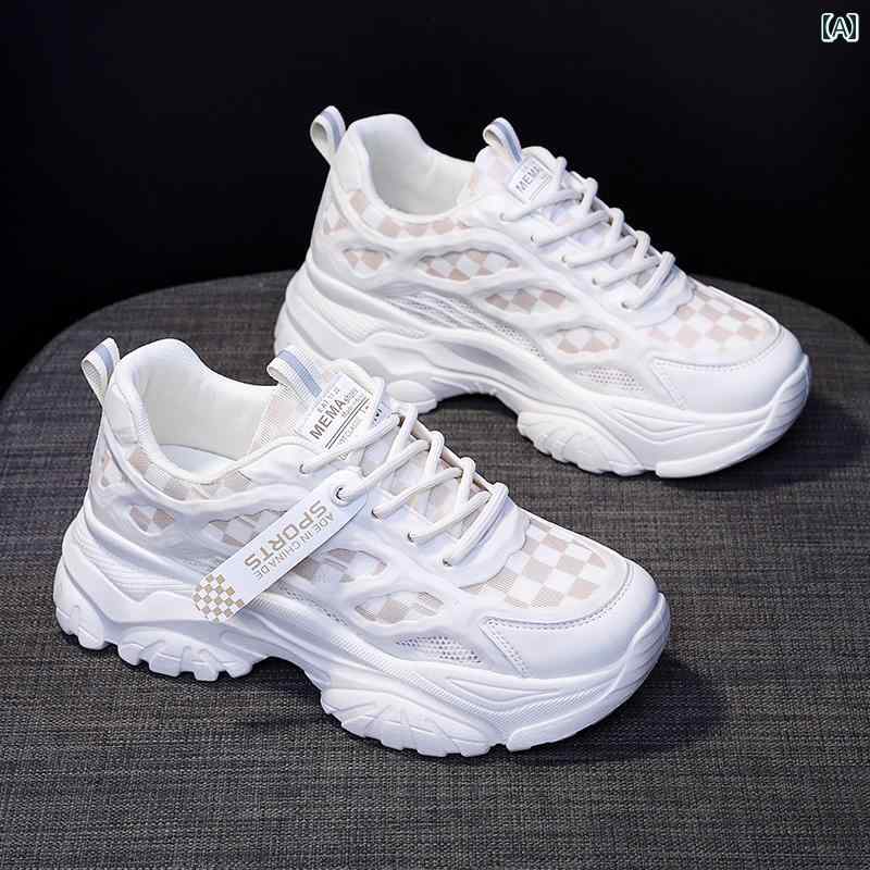 Women's Platform Sneakers - Summer, Sports, Leisure Shoes, Stylish, Casual, Height-Increasing, Waterproof, Leg-Lengthening, Available in Khaki, White, and Gray