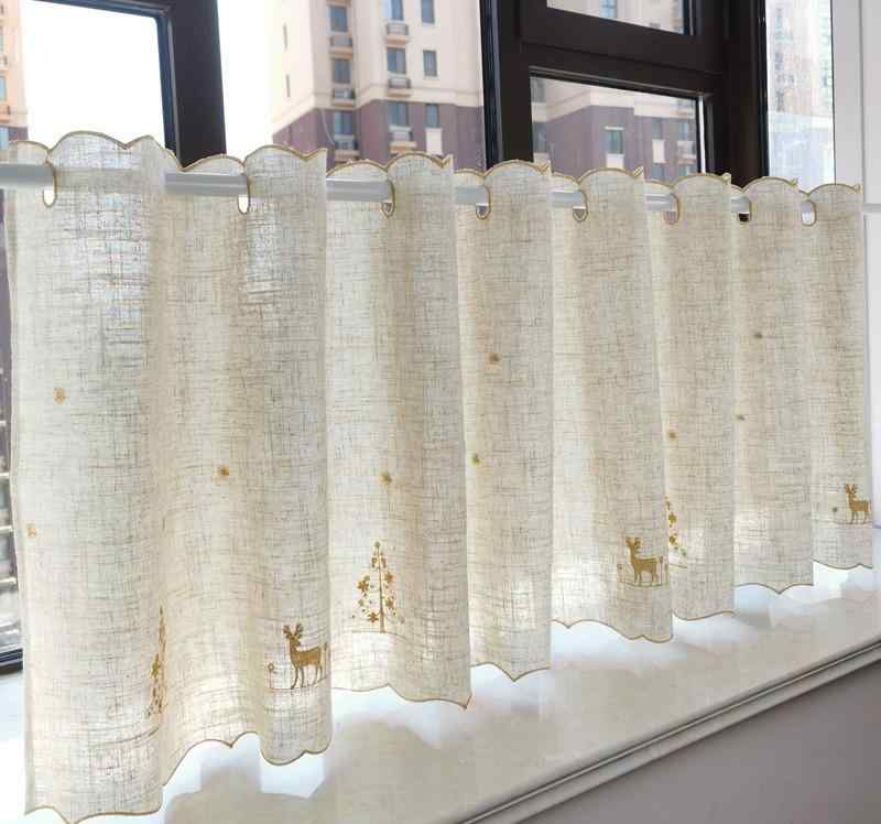 カフェカーテン 遮光 おしゃれ パンチフリー ハーフ ショート キッチン 小さな 出窓 バルコニー 綿 麻 ホワイト ゴールド レッド 鹿 インテリア