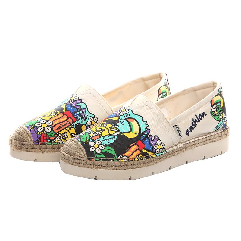 エスパドリーユ メンズ レディース スリッポン シューズ プリント 落書き 厚底 キャンバス 通気性 ブル..