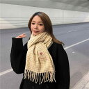 マフラー レディース 冬 韓国 厚手 レトロ フリンジ ネックウォーマー ストール 保温 防風 防寒 グッズ アクセサリー シンプル カジュアル 青 ベージュ チェック柄(4)
