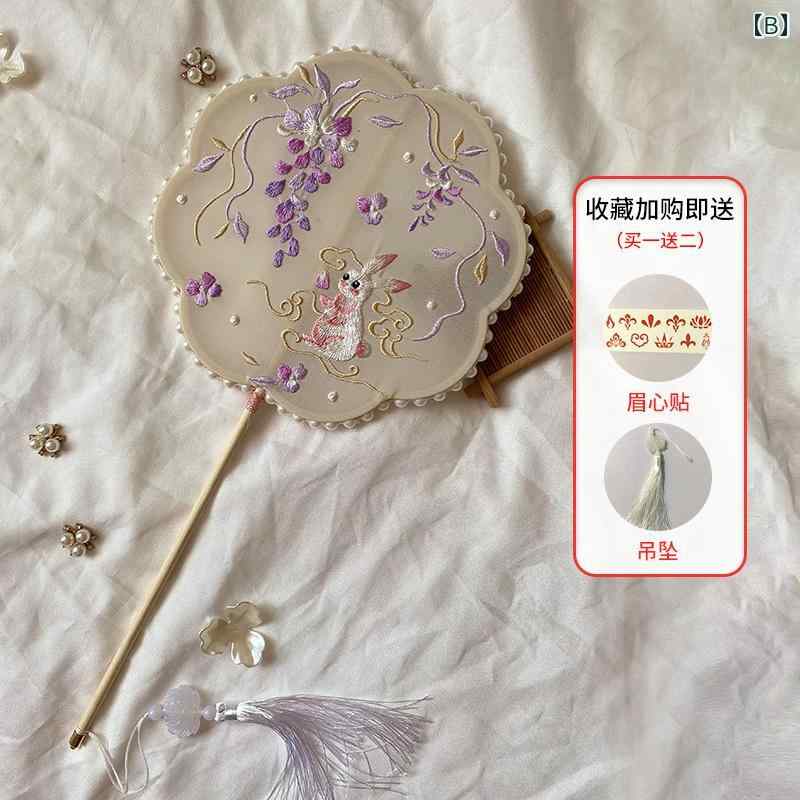 中国 うちわ 刺繍 両面 丸型 アンティーク タッセル 宮廷 漢服飾り 中華風 小物 舞...