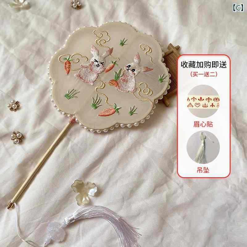 中国 うちわ 刺繍 両面 丸型 アンティーク タッセル 宮廷 漢服飾り 中華風 小物 舞...