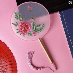 中国 うちわ 刺繍 八弁 丸型 アンティーク タッセル 宮廷 漢服飾り 中華風 小物 舞踊 納涼グッズ 花火大会 コスプレ おしゃれ 透け感 花 うさぎ 蝶 ピンク