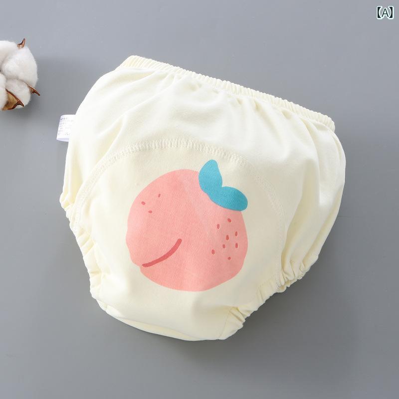 フロントップ楽天市場店のおむつカバー パンツ ガーゼ 通気性 防水 赤ちゃん用品 下着 トイレ トレーニング 綿 洗える 保育園 入園 準備 かわいい モモ スイカ イチゴ S M L 漏れ 防止｜アングル2