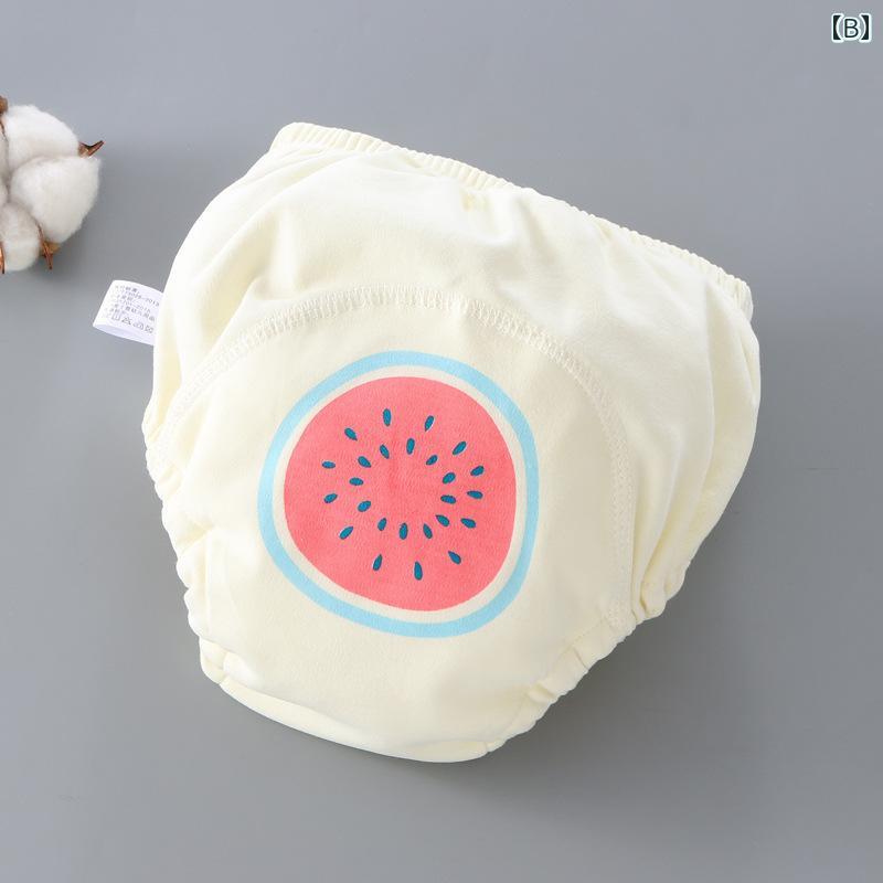 フロントップ楽天市場店のおむつカバー パンツ ガーゼ 通気性 防水 赤ちゃん用品 下着 トイレ トレーニング 綿 洗える 保育園 入園 準備 かわいい モモ スイカ イチゴ S M L 漏れ 防止｜アングル3