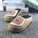 エスパドリーユ レディース 春夏 刺繍 麻 厚底 滑り止め ホーム アウトドア ビーチ サンダル レトロ エスニック フラット 歩きやすい オフホワイト 赤