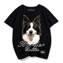 犬 プリント tシャツ 柄 半袖 ボーダーコリー 綿 ラウンドネック カジュアル 夏 ゆったり ルーズ 大きいサイズ 大人 レディース メンズ カップル 白 グ...