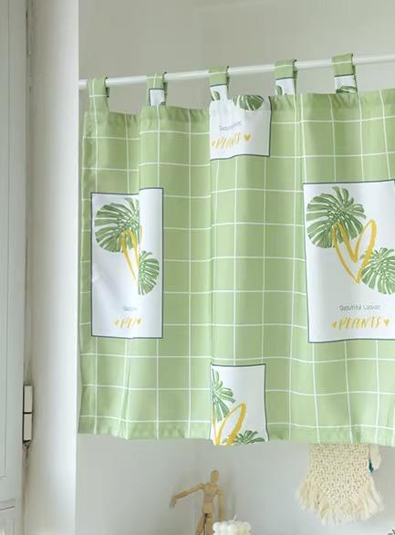 カフェカーテン おしゃれ 半遮光 防水 ショート ロング のれん リビング 寝室 棚 バスルーム 小窓 目隠し 模様替え インテリア 吊带 ロッド式 青 白 緑