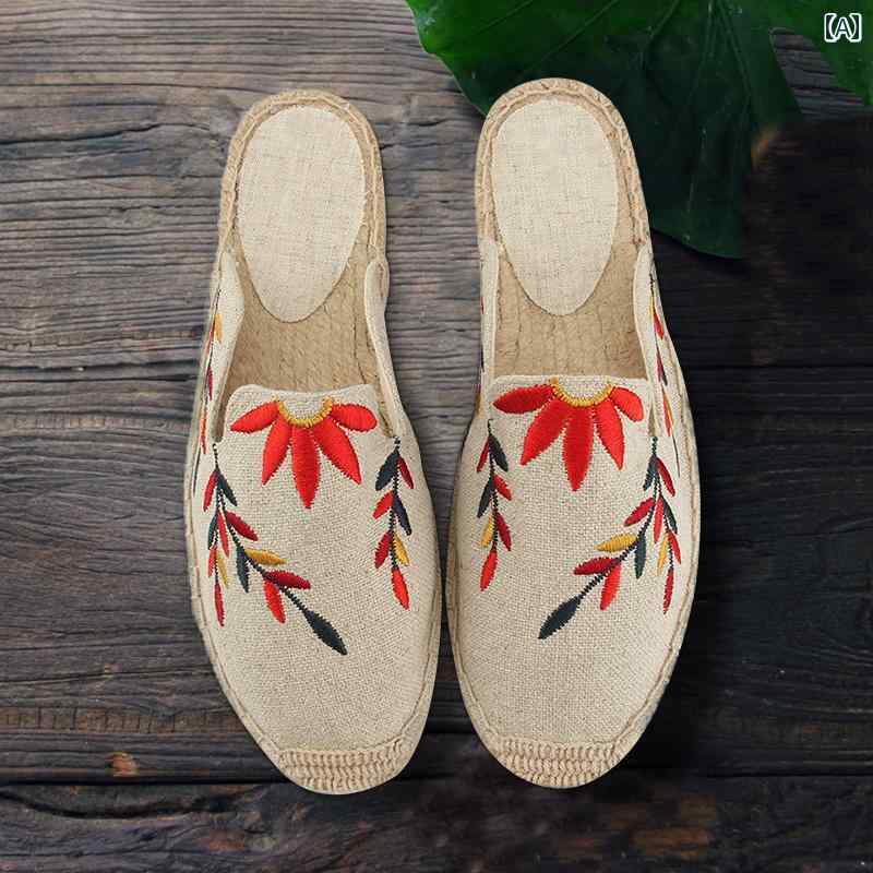 エスパドリーユ レディース 刺繍 リネン スリッパ サンダル エスニックスタイル フ...