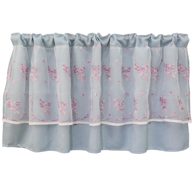 カフェカーテン おしゃれ 遮光 レース 刺繍 ショート ロング 小窓 目隠し インテリア 模様替え 書斎 寝室 伸縮ポール付 ベージュ 青 グレー