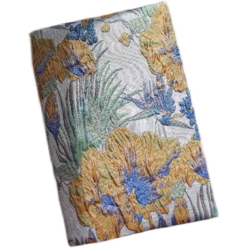 ブックカバー 文庫本サイズ おしゃれ 植物 油絵 レトロ 手作り 布製 家計簿 ノート A5 A6 ブルー イエロー セット ナチュラル エンボス加工