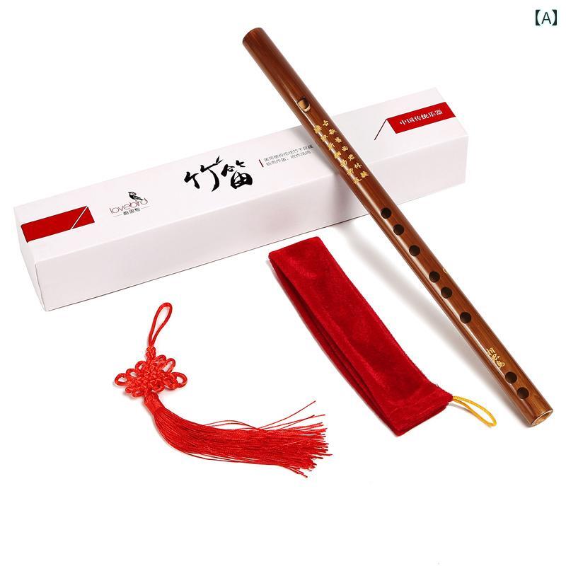 横笛 竹 アカシア 6穴 F調 大人 子供 初心者 練習 学生 フルート ブラウン レッド 演奏 パフォーマンス タッセル 収納袋 レトロ 中国風
