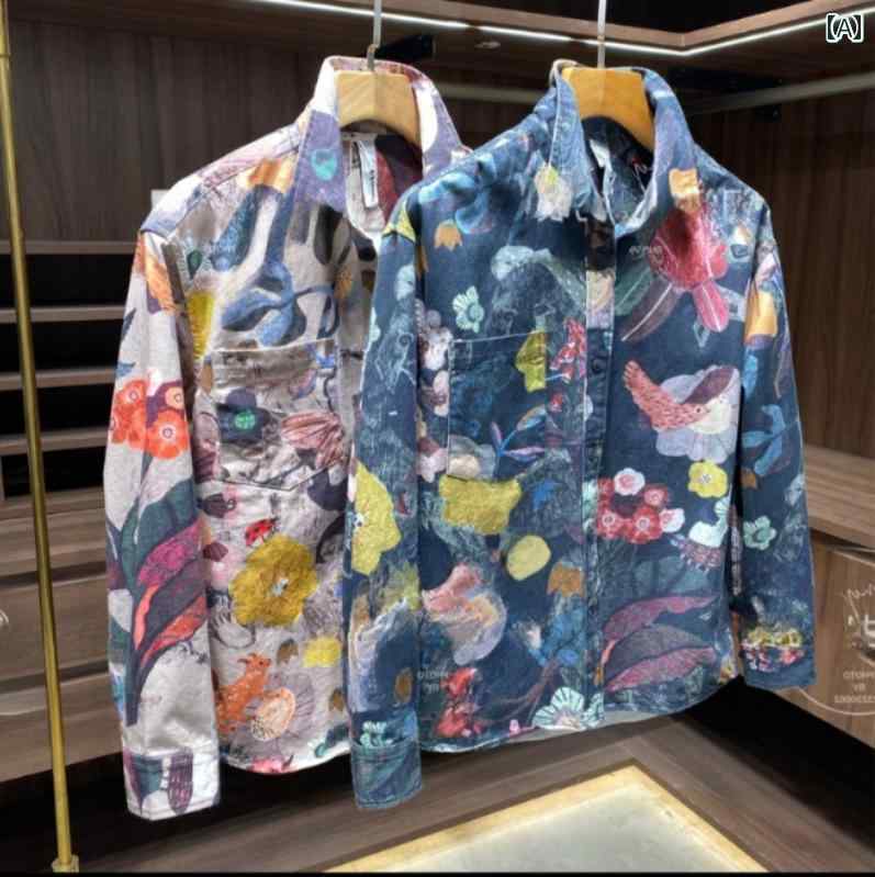シャツ メンズ 長袖 花柄 襟 黒 おしゃれ カジュアル 前開き ボタン ポケット 総柄 プリント トップス アロハ ワイシャツ しわになりにくい ルーズ 柔らかい 大きいサイズ 4XL スタイリッシュ モダン レトロ ボタニカル エスニック レッド