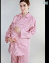 マタニティウェア大きいサイズ 上下 妊婦 レディース 病院 入院 パジャマ セット 母子 綿 ストライプ ピンク 白 長袖 Vネック ボタン