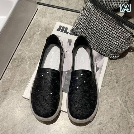 立ち仕事 靴 疲れにくい レディース 韓国 夏 ラウンドトゥ 通気性 柔らかい 滑りにくい 飲食店 オフィス おしゃれ 花 黒 白 オフホワイト