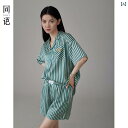 パジャマ レディース 半袖 薄手 ひんやり かわいい 大人 部屋着 涼しい アイスシルク 寝やすい 柔らかい セパレート セット カップル 夏 ストライプ メンズ