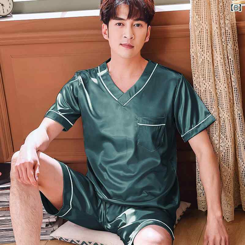 パジャマ 夏 メンズ 半袖 涼しい Vネック プルオーバー ショートパンツ ウェストゴム セットアップ 薄手 快適 シンプル 大きいサイズ ルームウェア グレー 緑 黒 無地 総柄 チェック