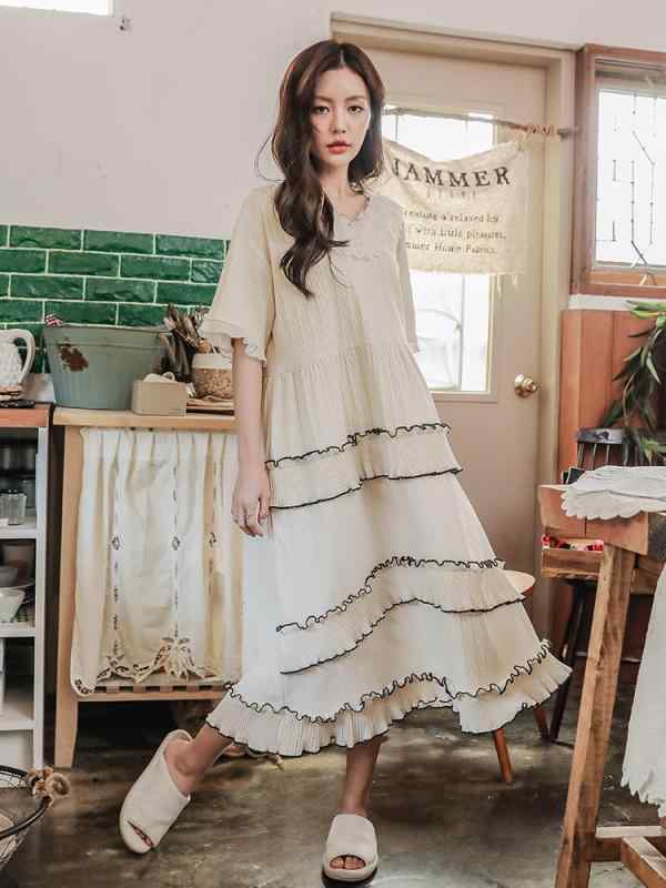 授乳 パジャマ 春夏 マタニティ 産後 服 トップス ワンピース 半袖 ラウンドネック プルオーバー レース コットン シフォンスカート