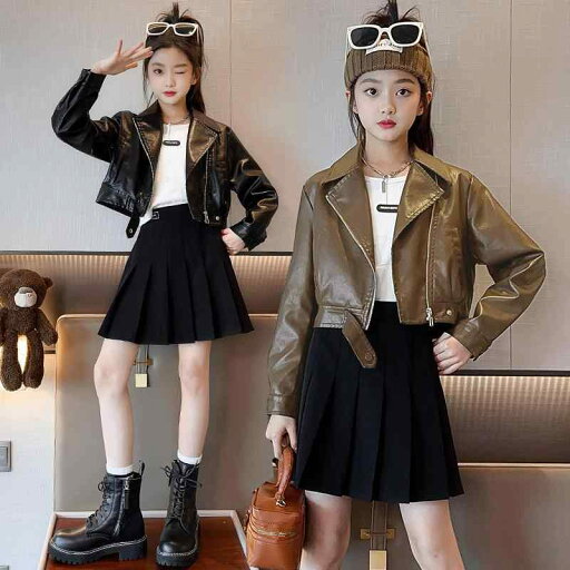 キッズ レザージャケット ブラウン 黒 女の子 韓国 春秋 トップス PU 長袖 ショート丈 ジップアップ 襟 ポケット ソフト 快適 通気 レトロ おしゃれ ストリート キッズ レザージャケット ブラウン 黒 女の子 韓国 春秋 トップス PU 長袖 ショート丈 ジップアップ 襟 ポケット ソフト 快適 通気 レトロ おしゃれ ストリート