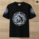 Tシャツ メンズ 大人 半袖 かっこいい レディース 夏 チャイナ風 刺繍 ラウンドネック 普段着 お出かけ カジュアル 目立つ ゴージャス 龍 白 黒 赤
