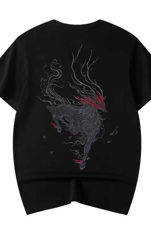 Tシャツ メンズ 大人 半袖 オシャレ 夏 チャイナ風 刺繍 ラウンドネック ゆったり 綿 トップス 普段着 ..