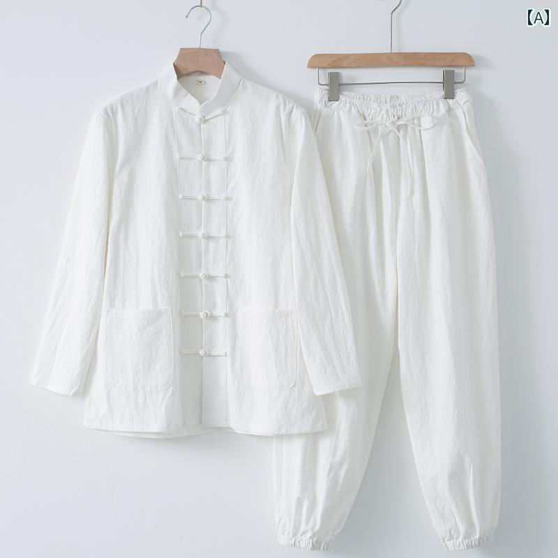 チャイナ服 上下 禅 仏教 メンズ レディース 大きいサイズ 綿 麻 長袖 瞑想 修行 セットアップ レトロ ..