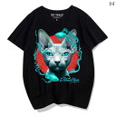 猫 tシャツ プリント イラスト 半袖 レディース メンズ カップル オーバーサイズ ラウンドネック ホワイト ブラック グレー 赤 大きいサイズ