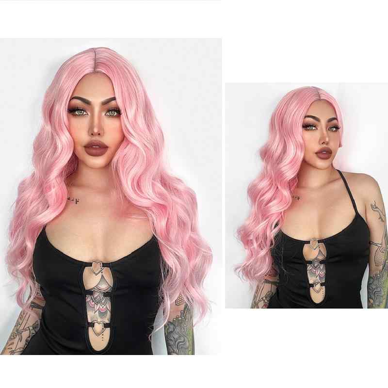 ウィッグ コスプレ ハロウィン ロリータ かつら コスチューム フル 女性 自然 ロング 巻き髪 ウェーブ 前髪なし ヘアネット 着用簡単 おしゃれ ピンク