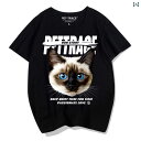 猫 tシャツ プリント メンズ 綿 ホップ 半袖 レディース カップル オーバーサイズ ラウンドネック ホワイト ブラック 赤 グレー