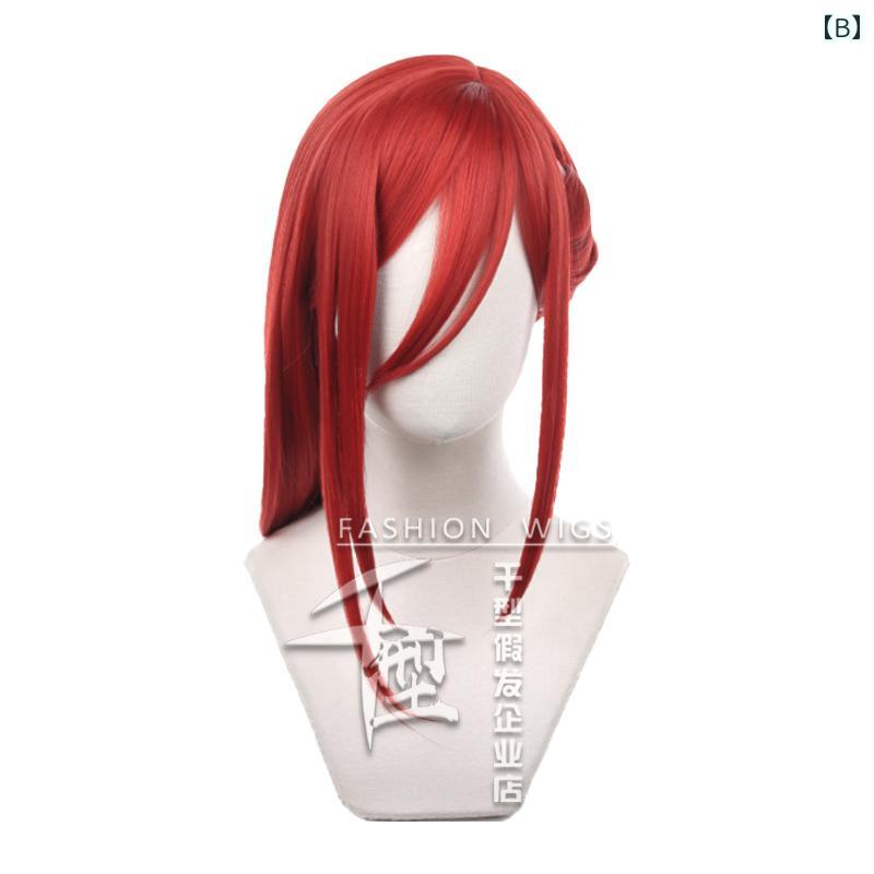 ウィッグ コスプレ ハロウィン イベント かつら フル 女性 自然 ロング 前髪あり 中華風 お団子 お下げ 編み込み ヘアネット かわいい 赤