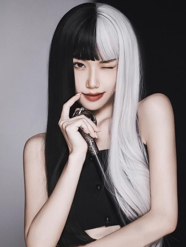 ウィッグ コスプレ ハロウィン イベント かつら フル 女性 自然 ロング ストレート ツートンカラー 前髪あり ヘアネット付 かわいい 黒 ピンク 白