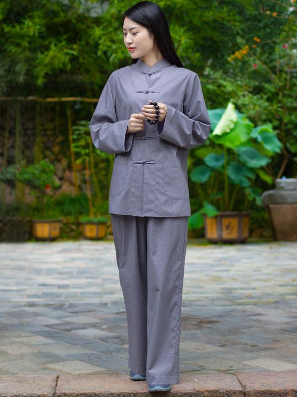 チャイナ服 上下 レディース 春夏 仏教 メンズ 瞑想 禅 修行 太極拳 大きいサイズ グレー シンプル ホ..