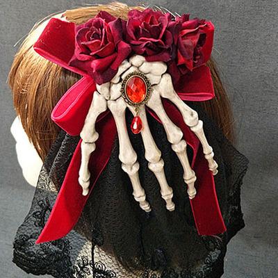 ハロウィン 仮装 クリップ ヘアピン 大人 女性 髪飾り 小物 衣装 装着簡単 お手軽 コスプレ パーティー ゴスロリ おしゃれ 花 スケルトンハンド リボン 赤 黒 青