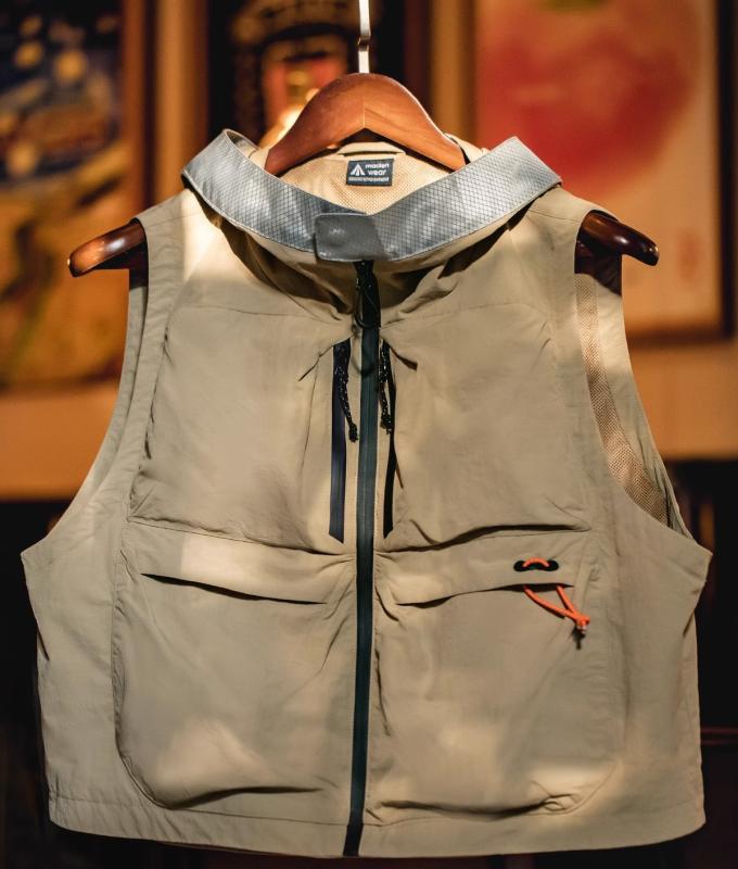 尼龙 - メンズ ベスト カジュアル ポケット ノースリーブ 多機能 オールシーズン アウトドア ジャケット ジッパー レジャー 速乾 フード付き カーキ