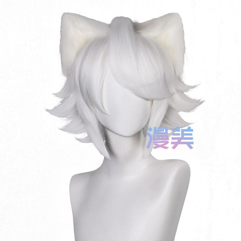 ウィッグ コスプレ ハロウィン ゴスロリ イベント かつら フル 女性 自然 ショート 外ハネ 前髪あり 通気性 ヘアネット付 かわいい 猫耳 白