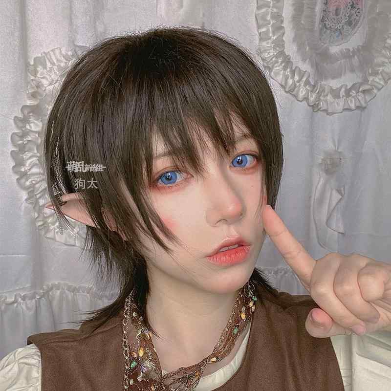 ウィッグ コスプレ ハロウィン イベント かつら フル 自然 ショートカット ストレートヘア ウルフ 襟足長め 前髪あり おしゃれ 黒 茶色 金