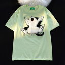 猫 おもしろ Tシャツ レディース カップル 春夏 半袖 綿 ラウンドネック ゆったり カジュアル もこもこ イラスト 刺繍 かわいい 緑 白