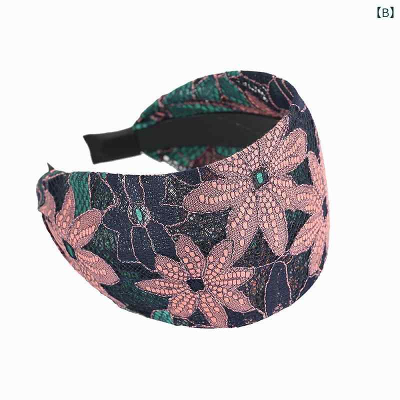 カチューシャ 刺繍 大人 幅広 太め おしゃれ 痛くない 布 花 レース レディース ヘアアクセサリー まとめ髪 アレンジ 白髪隠し 洗顔 滑り止め フェミニン エレガント パーティ お呼ばれ 普段使い ブルー ダークグリーン ブラック 3