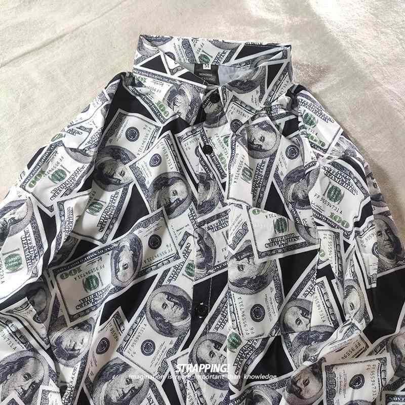 総柄 シャツ メンズ 長袖 おしゃれ カジュアル 前開き 紙幣 ドル札 おもしろ アメリカン レディース ゆ..