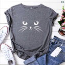 猫 Tシャツ かわいい レディース 半袖 綿 ラウンドネック 薄手 ソフト カジュアル シンプル プリント イラスト 緑 青 黒 大きいサイズ