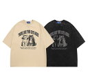 猫 Tシャツ かわいい メンズ カップル 春夏 半袖 ラウンドネック ゆったり しわになりにくい カジュアル レトロ プリント イラスト ベージュ 黒